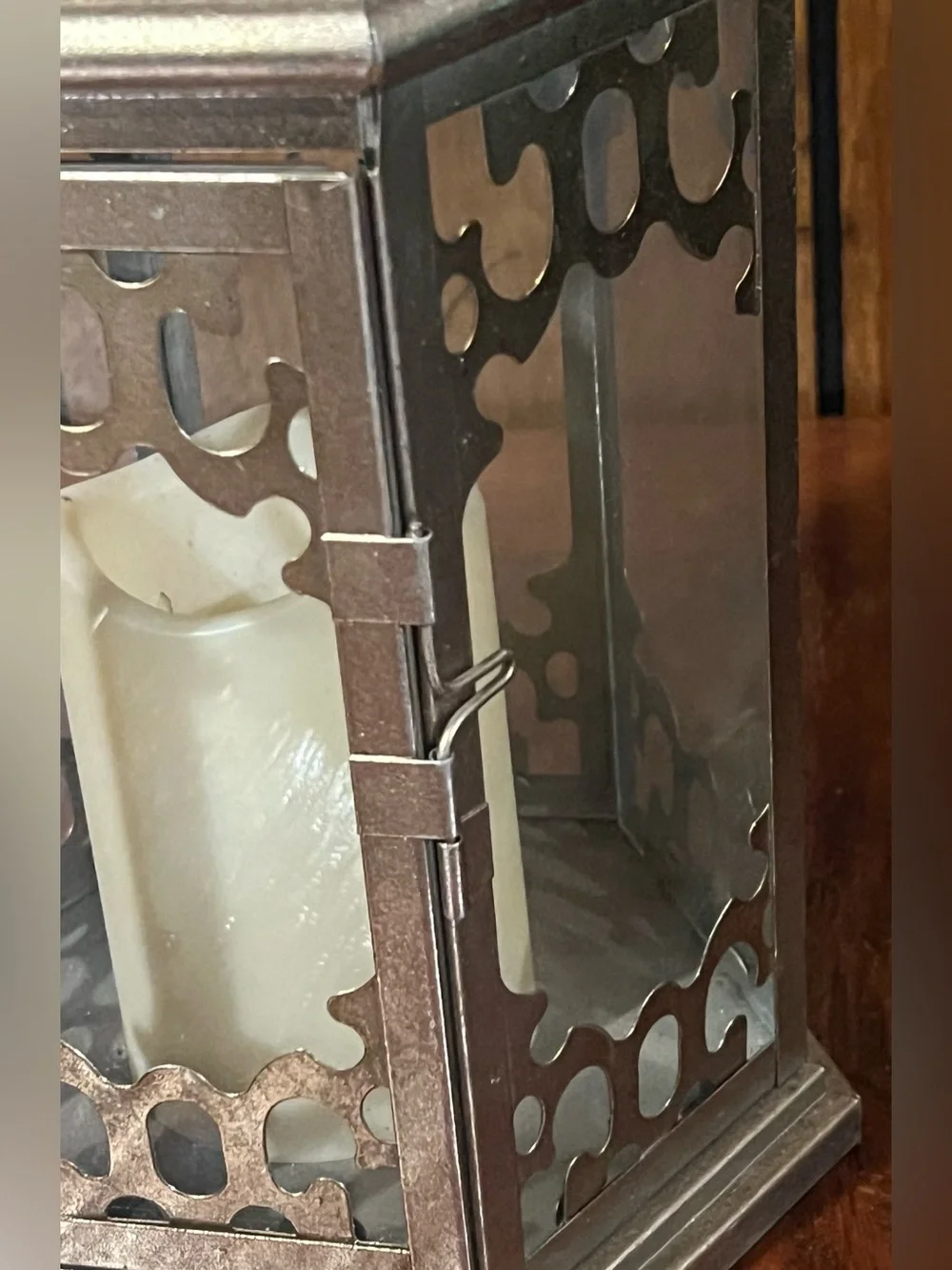 Vintage Metal Decorative Lantern with Cream LED Candle - Gold Color Finish
